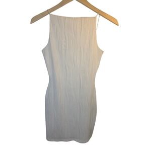 Princess Polly White Wavy Textured Mini Dress Open Back Spaghetti Strap US 4